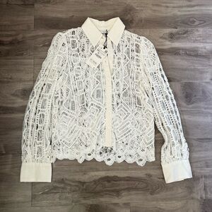 Zara White Lace Button Down Shirt